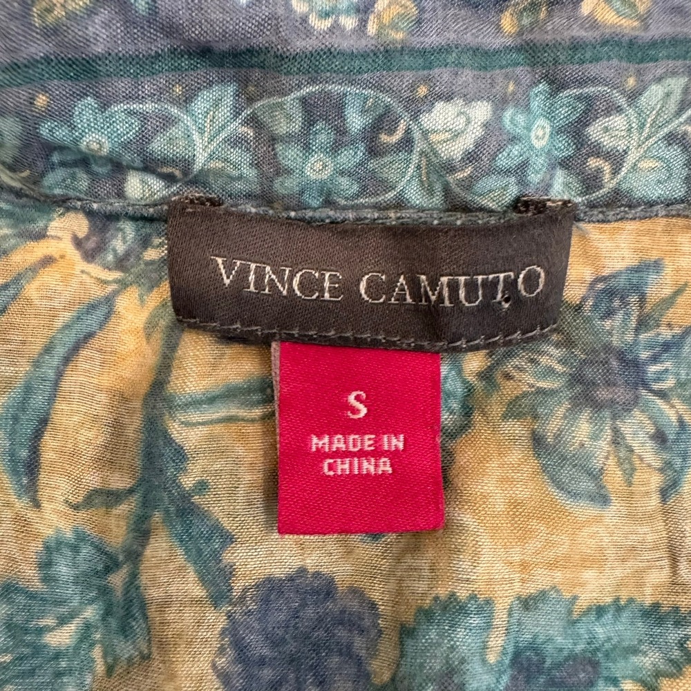 Vince Camuto Womens Small Floral Paisley Button Down Blouse Blue Tan Sheer Top - Picture 5 of 8